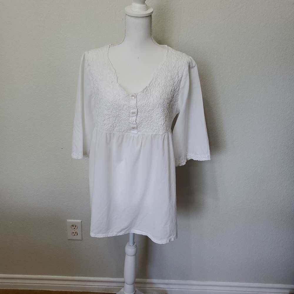 La Cera Boutique White Cotton Boho Tunic Top Size M